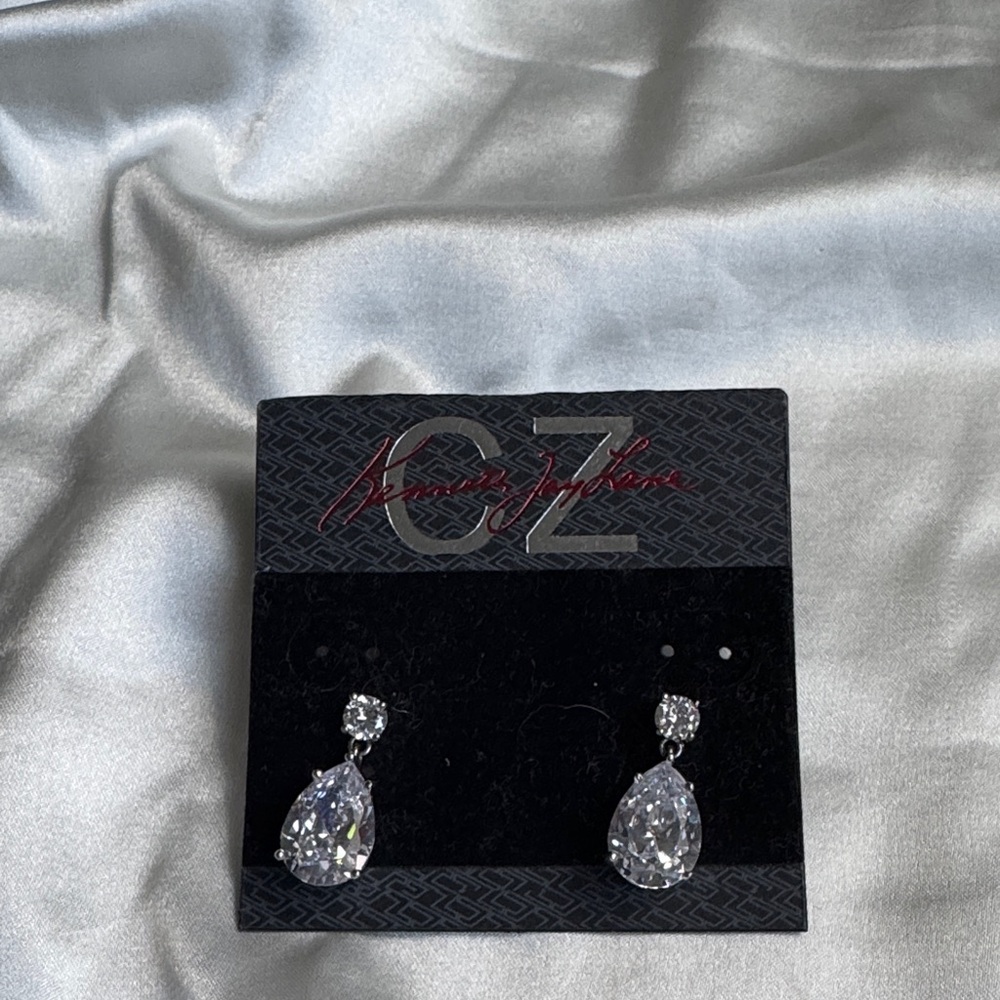 Elegant Silver Diamond Drop Pierced  Earrings by Kenneth Jay Lane